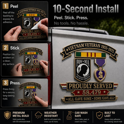 🎖️Vietnam Veteran 1955–1975 Memorial Metal Car Emblem