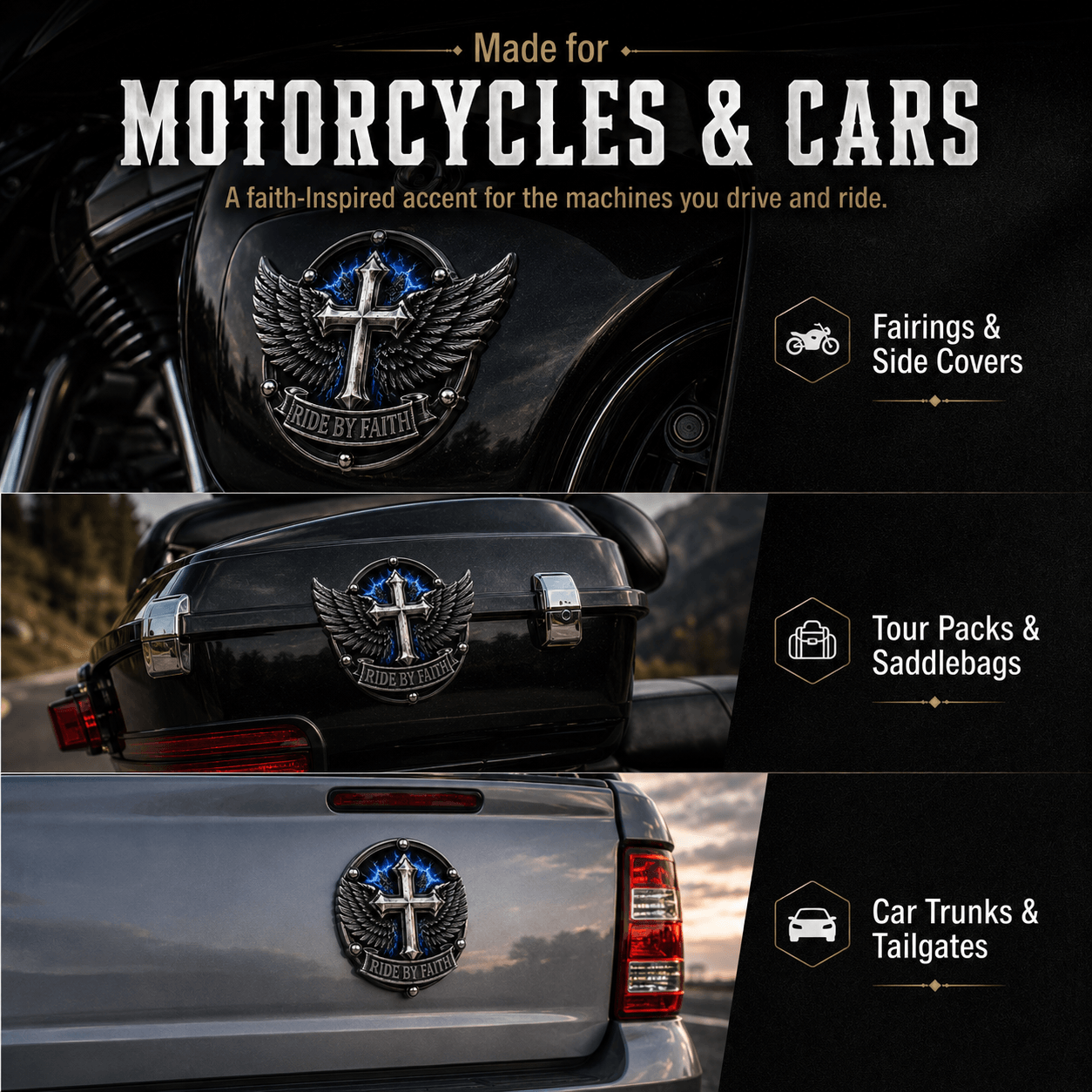 🏆Last Day Promo: 49% OFF! 🏍️Ride By Faith Winged Cross Metal Emblem