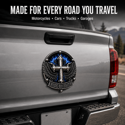 🏆Last Day Promo: 49% OFF! 🏍️Ride By Faith Winged Cross Metal Emblem
