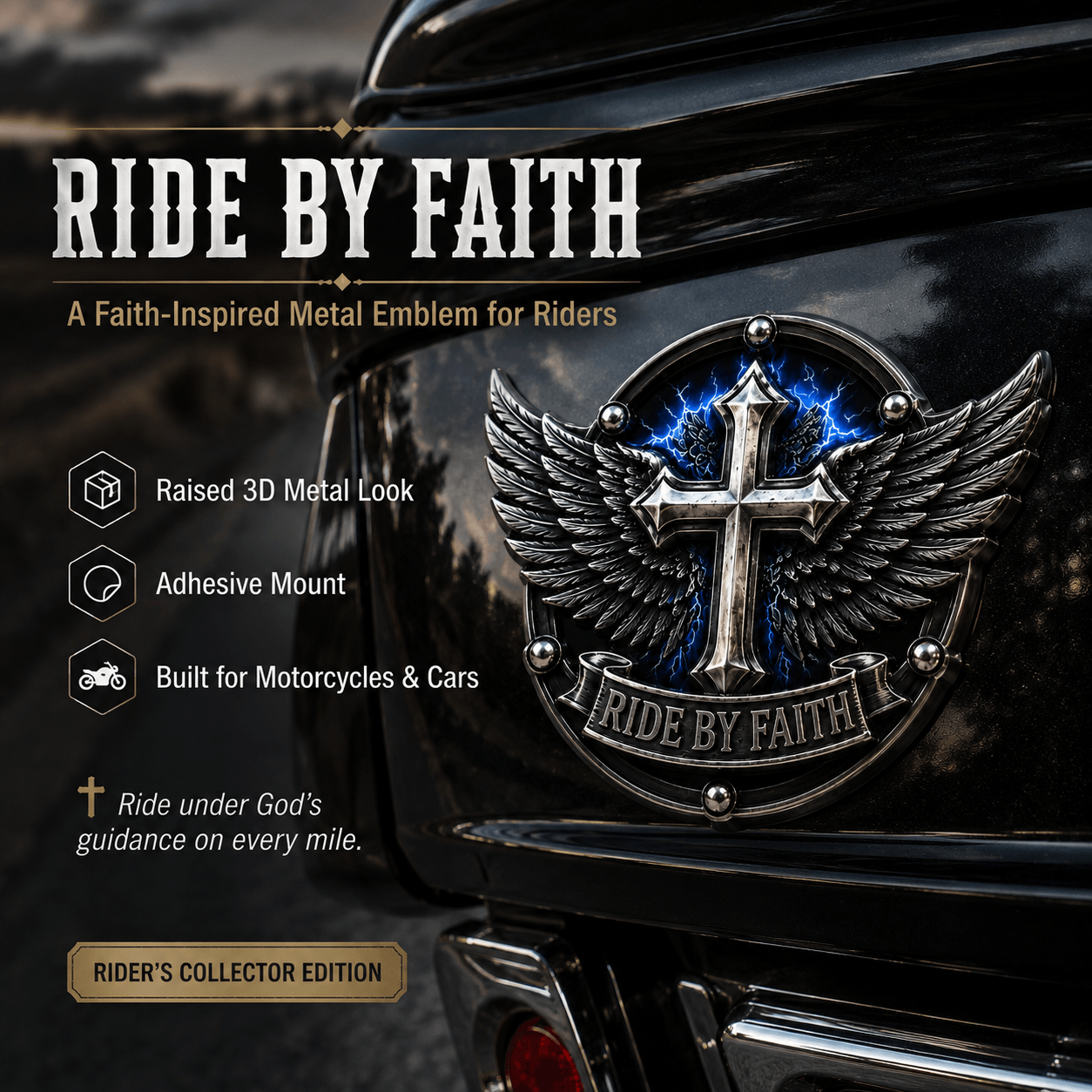 🏆Last Day Promo: 49% OFF! 🏍️Ride By Faith Winged Cross Metal Emblem