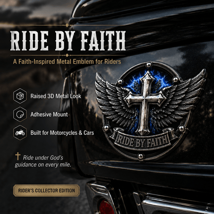 🏆Last Day Promo: 49% OFF! 🏍️Ride By Faith Winged Cross Metal Emblem