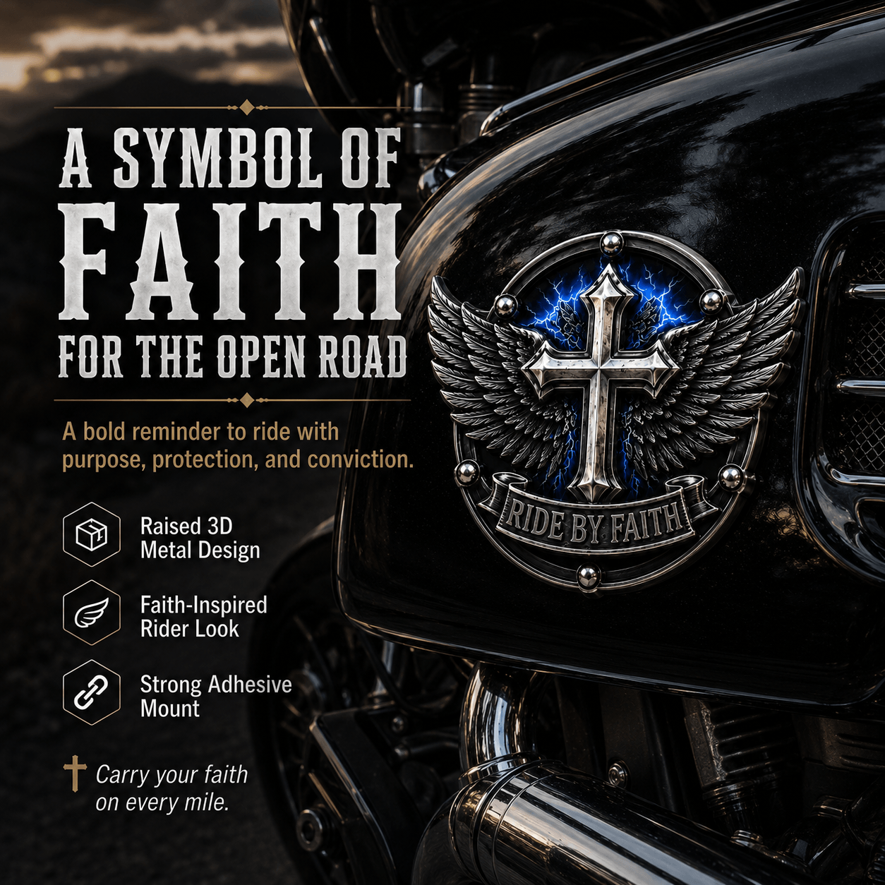 🏆Last Day Promo: 49% OFF! 🏍️Ride By Faith Winged Cross Metal Emblem