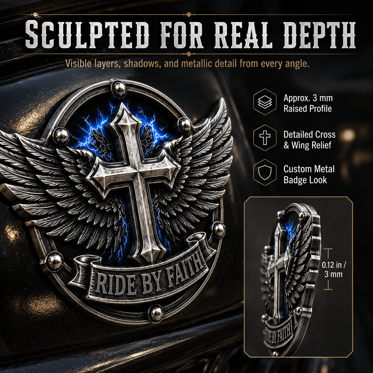 🏆Last Day Promo: 49% OFF! 🏍️Ride By Faith Winged Cross Metal Emblem