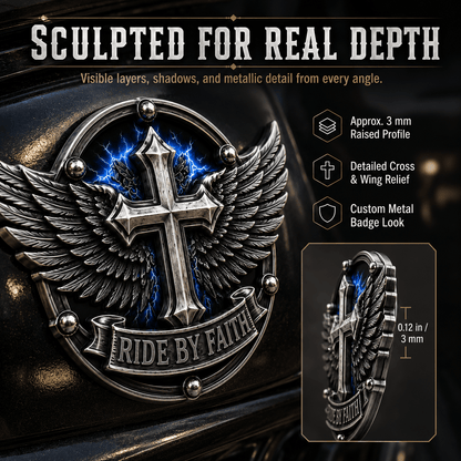 🏆Last Day Promo: 49% OFF! 🏍️Ride By Faith Winged Cross Metal Emblem