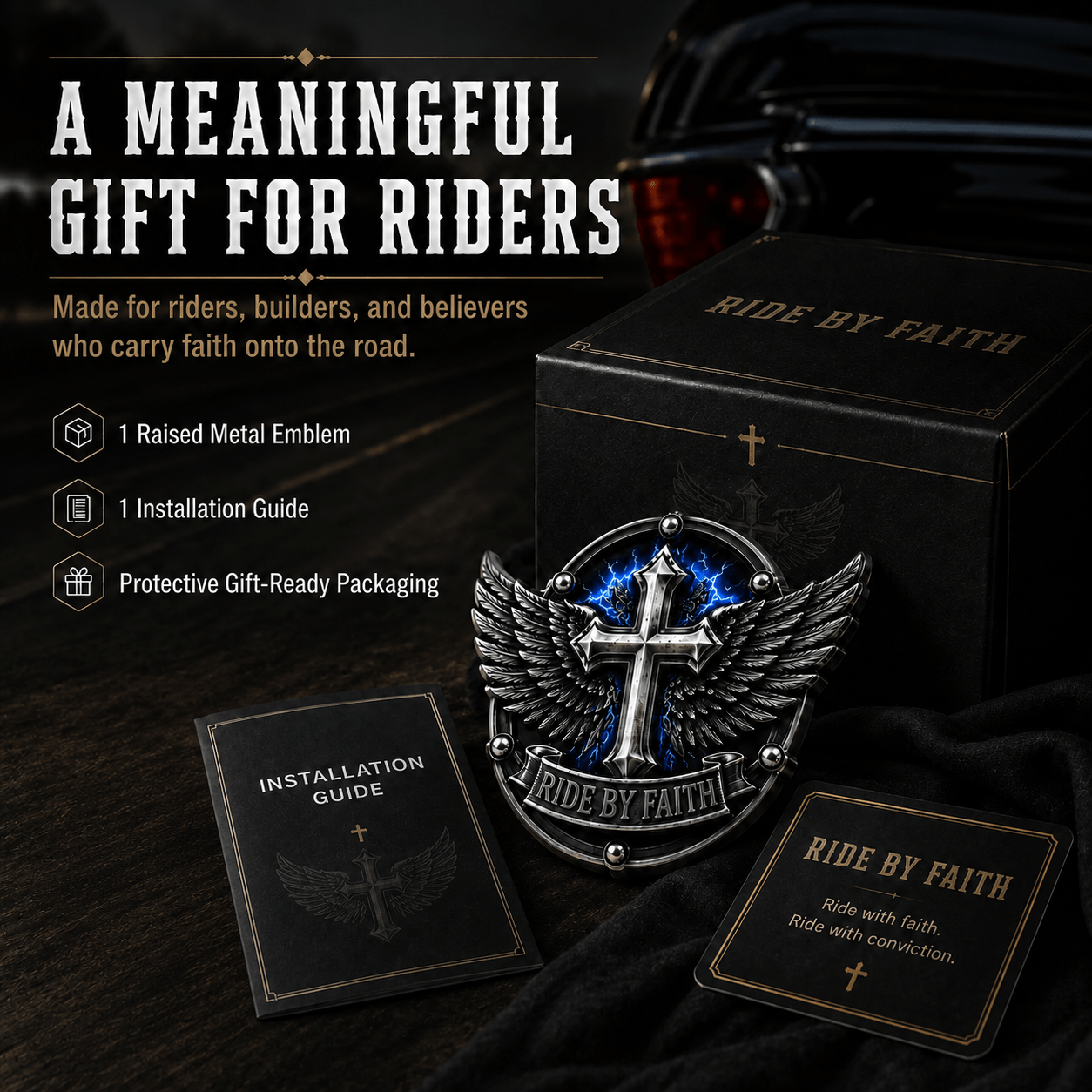 🏆Last Day Promo: 49% OFF! 🏍️Ride By Faith Winged Cross Metal Emblem