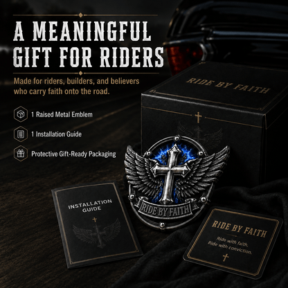 🏆Last Day Promo: 49% OFF! 🏍️Ride By Faith Winged Cross Metal Emblem
