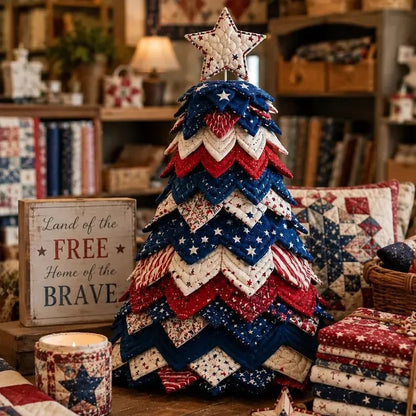 🔥LAST DAY 50% OFF - 🎄Americana Christmas Tree Quilt Kit – Easy Layered Fabric Holiday Décor for Quilting Lovers