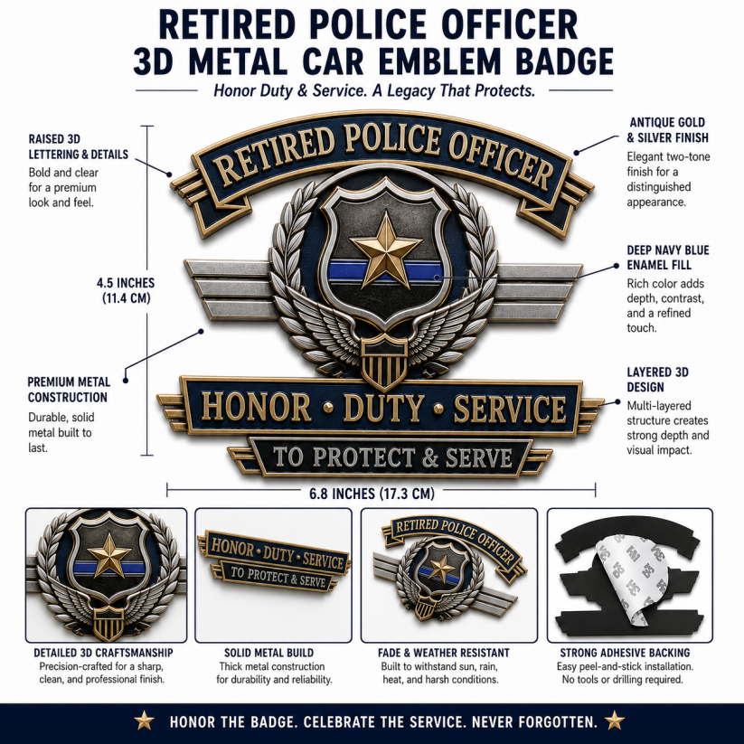 🔥 Retired Police Officer Honor Service Metal Car Badges