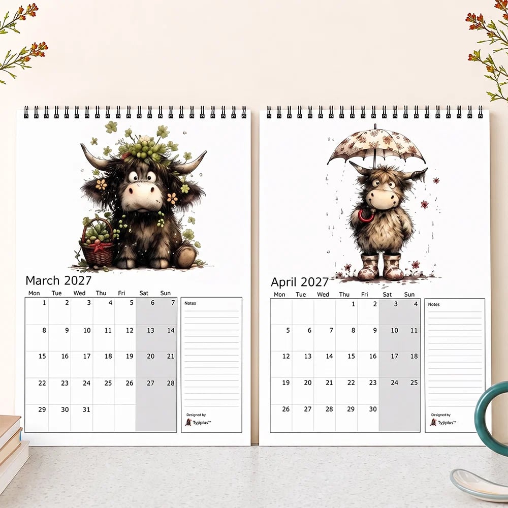 2027 Cute Highland Cow Wall Calendar 🐮 | Life Is Better With A Highland Cow ✨