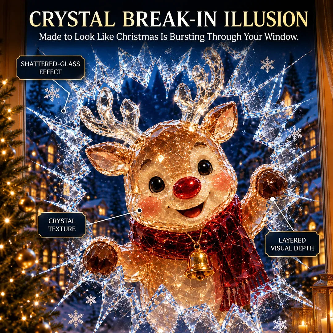 🎄Crystal Christmas Break-In Window Decal | 3D Shattered Glass Illusion