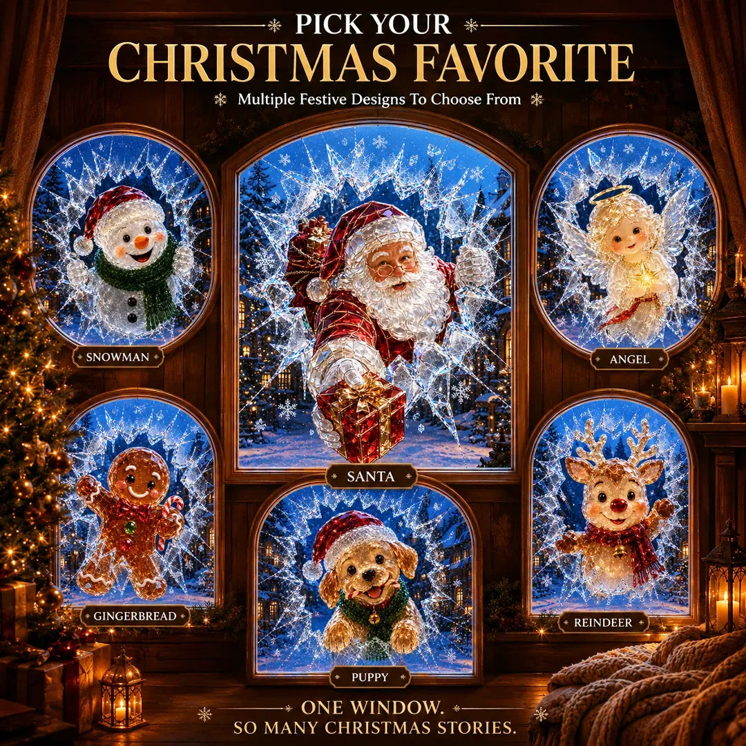 🎄Crystal Christmas Break-In Window Decal | 3D Shattered Glass Illusion