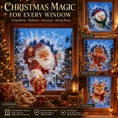 🎄Crystal Christmas Break-In Window Decal | 3D Shattered Glass Illusion