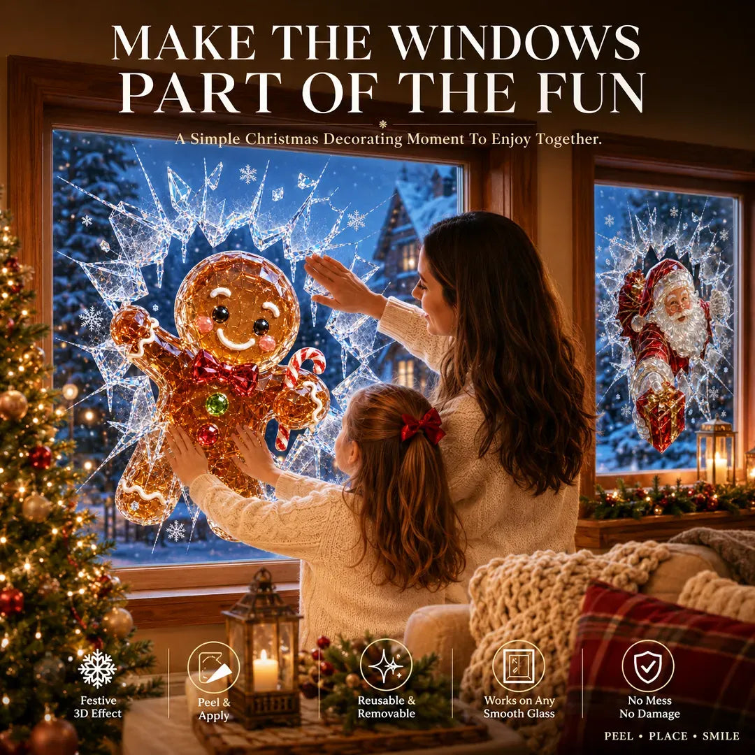 🎄Crystal Christmas Break-In Window Decal | 3D Shattered Glass Illusion
