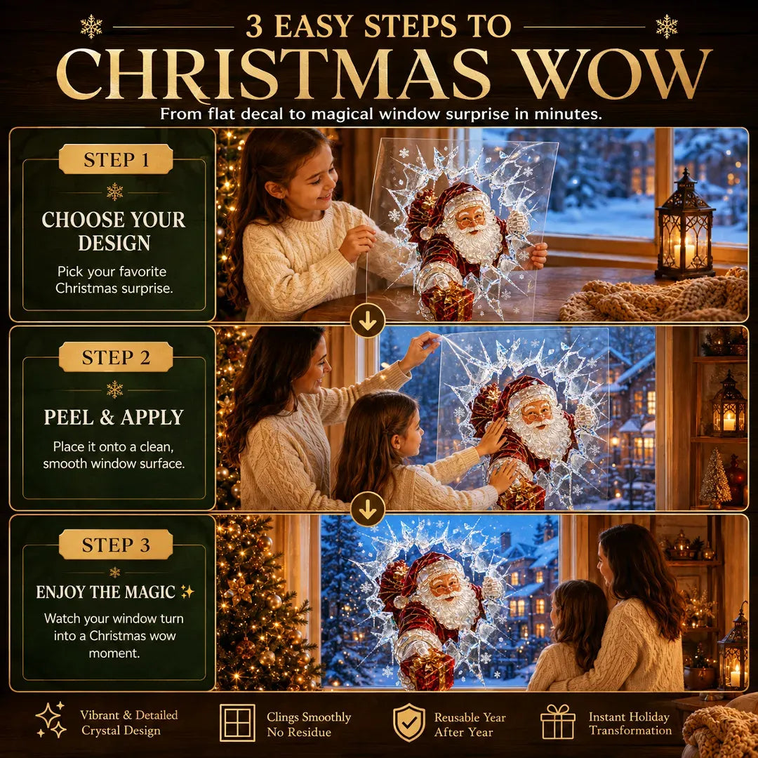 🎄Crystal Christmas Break-In Window Decal | 3D Shattered Glass Illusion