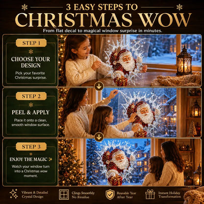 🎄Crystal Christmas Break-In Window Decal | 3D Shattered Glass Illusion
