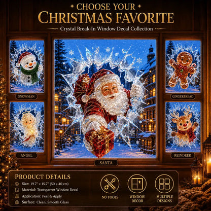 🎄Crystal Christmas Break-In Window Decal | 3D Shattered Glass Illusion