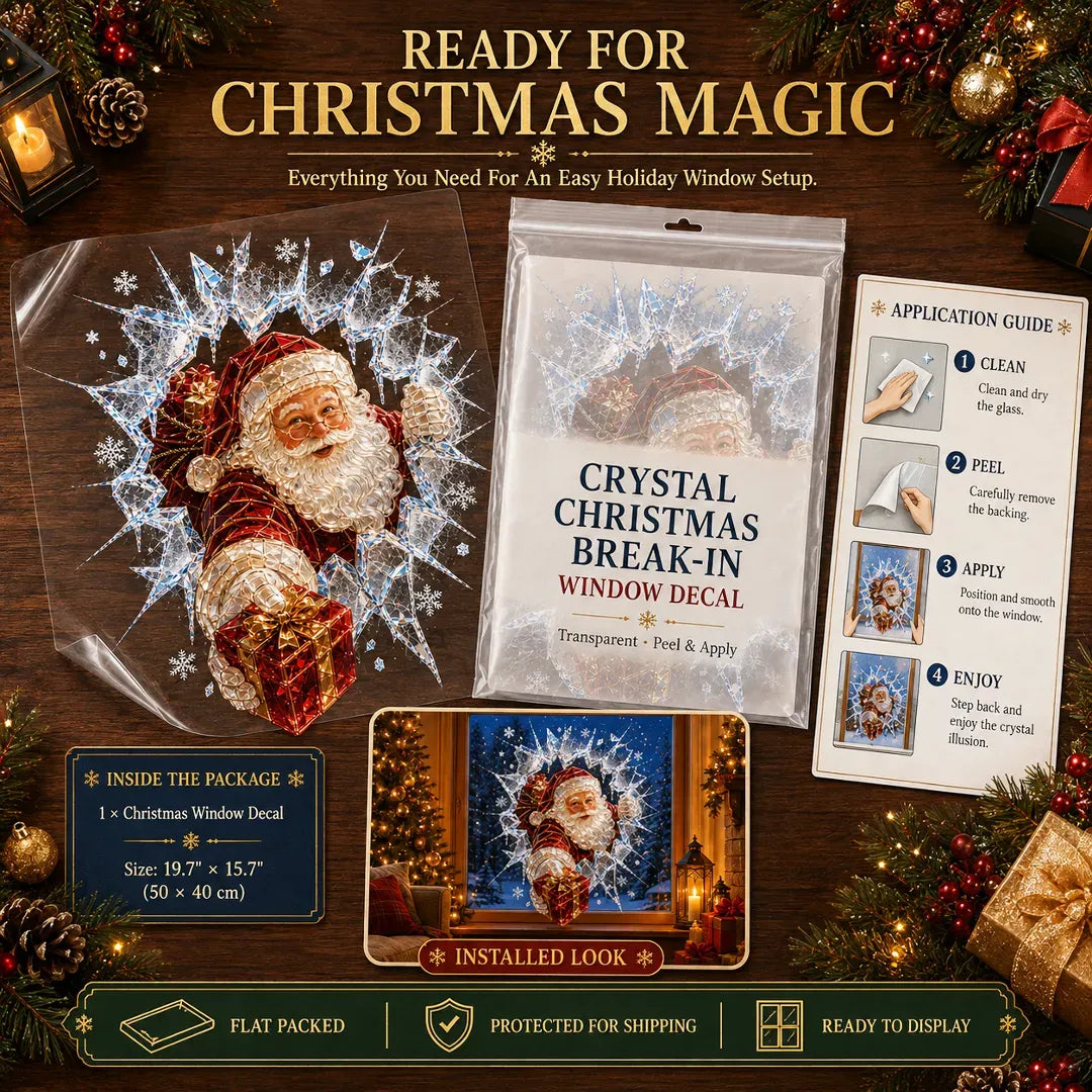 🎄Crystal Christmas Break-In Window Decal | 3D Shattered Glass Illusion