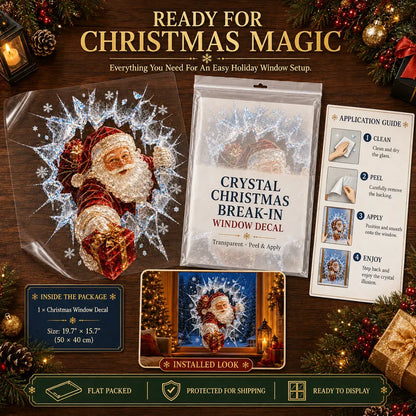 🎄Crystal Christmas Break-In Window Decal | 3D Shattered Glass Illusion