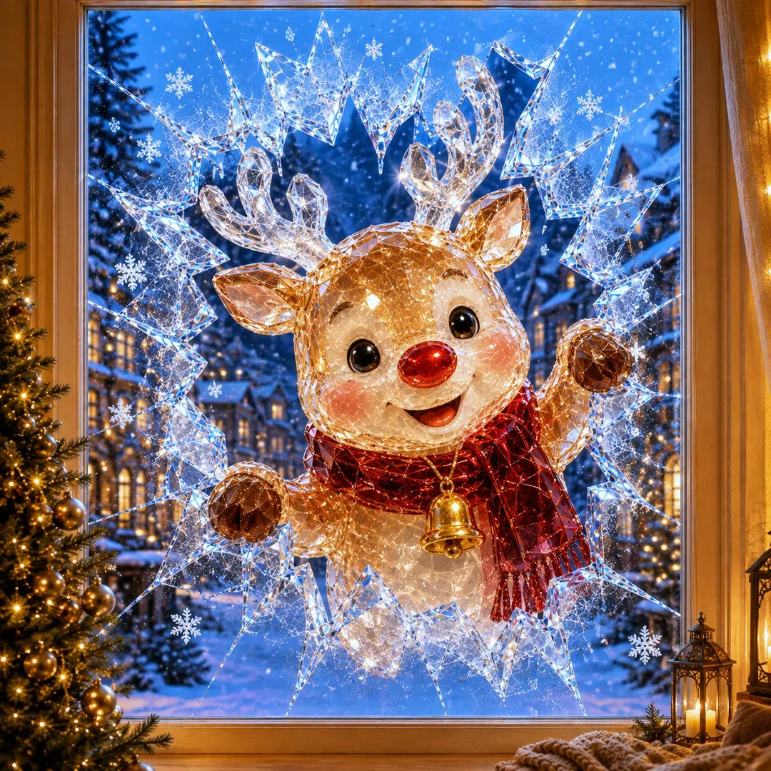 🎄Crystal Christmas Break-In Window Decal | 3D Shattered Glass Illusion