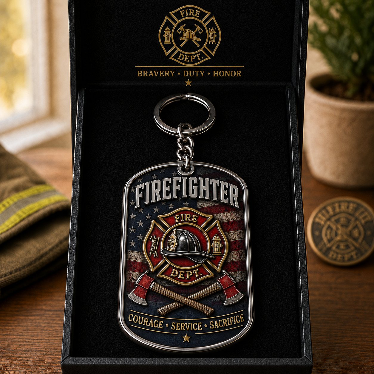 🚒 Firefighter Honor Keychain