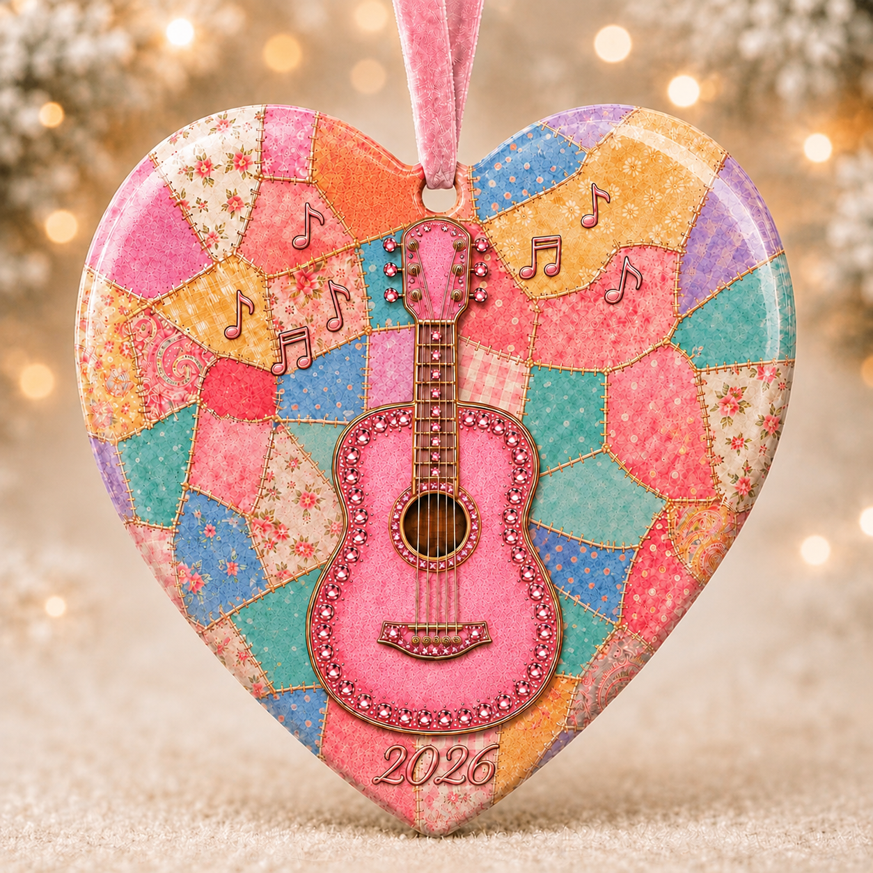 🎁Last Day 49% OFF - Pink Guitar Memorial Heart Ornament