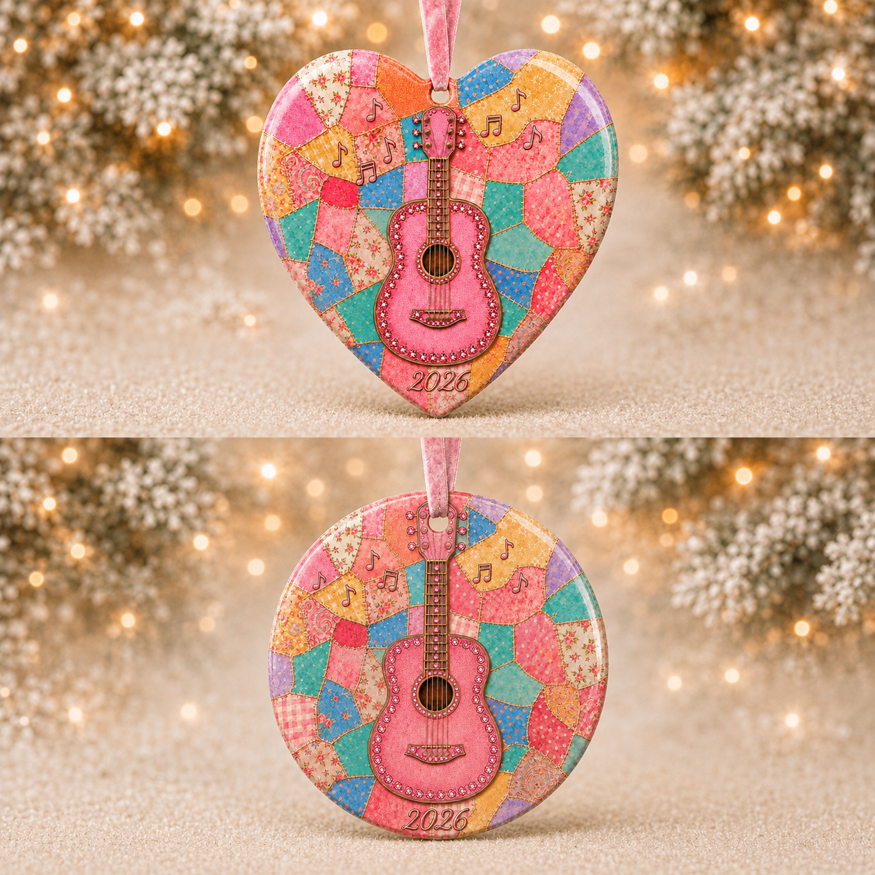 🎁Last Day 49% OFF - Pink Guitar Memorial Heart Ornament