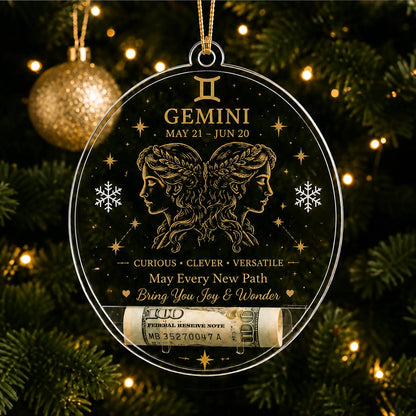 🎄✨ Zodiac Christmas Cash Ornament – 12 Astrology Signs Money Holder Keepsake Gift