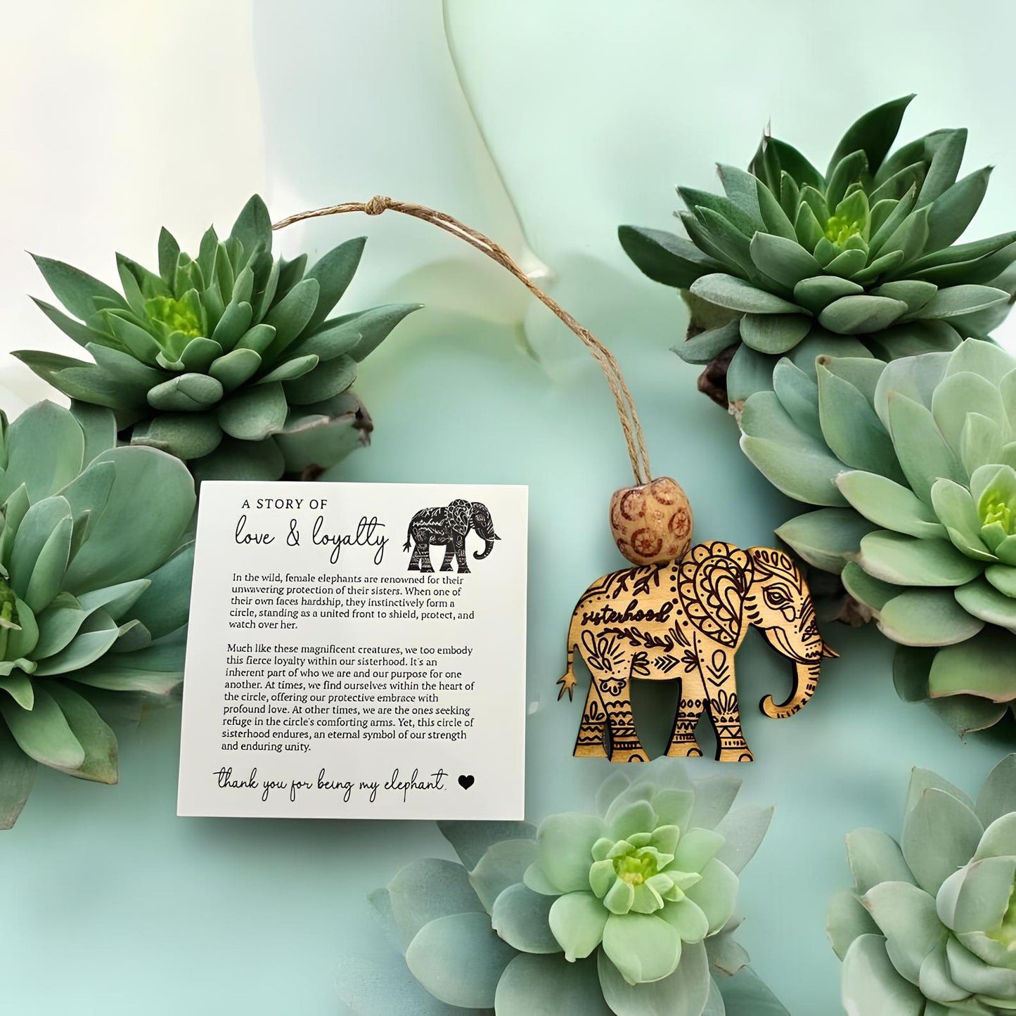 "Thank You For Being My Elephant" 🐘 Sisterhood Wooden Ornament & Story Card Gift Set