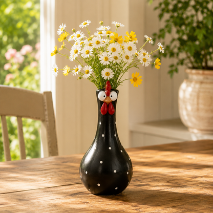 Chicken Resin Vase, Farmhouse Polka Dot Flower Holder, Farmhouse Kitchen Decor