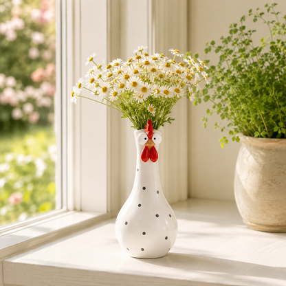 Chicken Resin Vase, Farmhouse Polka Dot Flower Holder, Farmhouse Kitchen Decor
