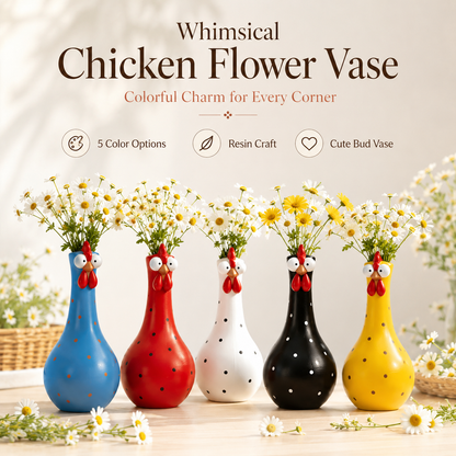 Chicken Resin Vase, Farmhouse Polka Dot Flower Holder, Farmhouse Kitchen Decor