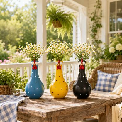 Chicken Resin Vase, Farmhouse Polka Dot Flower Holder, Farmhouse Kitchen Decor