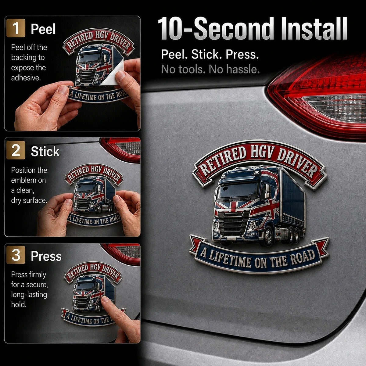 👑🚚Retired HGV Driver “A Lifetime on the Road” Tribute Metal Car Emblem