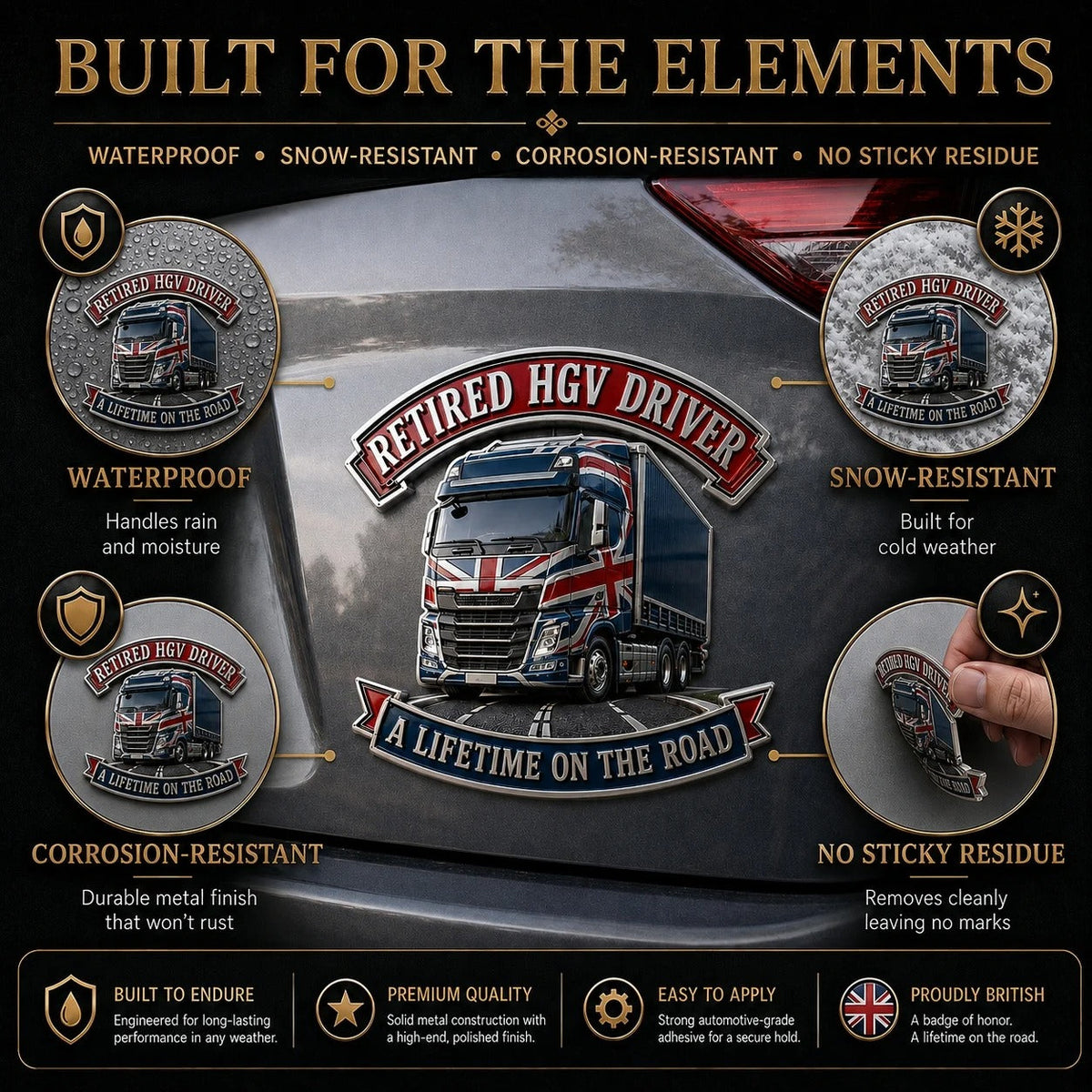 👑🚚Retired HGV Driver “A Lifetime on the Road” Tribute Metal Car Emblem