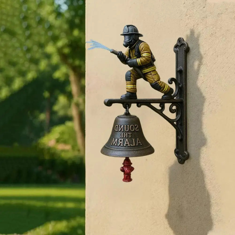🚒 "Sound the Alarm" Firefighter Metal Door Bell Hanging Decor