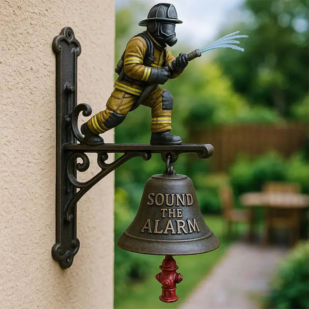 🚒 "Sound the Alarm" Firefighter Metal Door Bell Hanging Decor