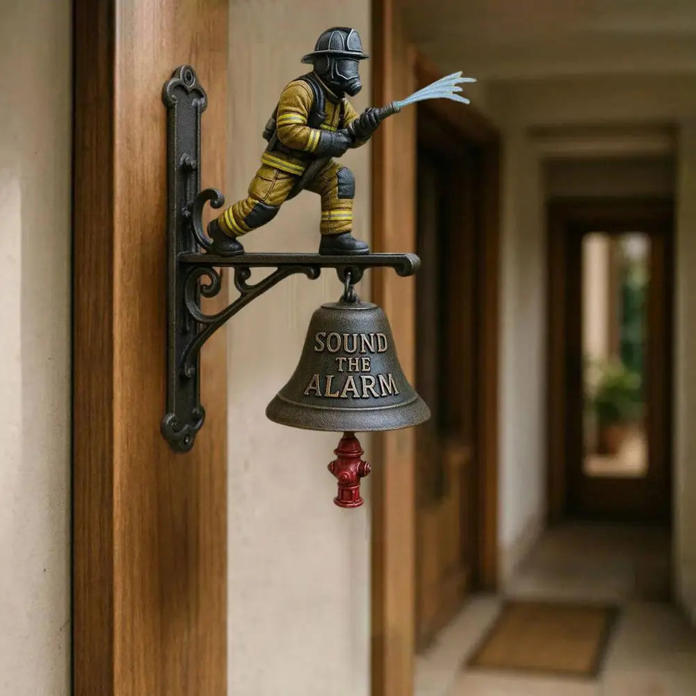 🚒 "Sound the Alarm" Firefighter Metal Door Bell Hanging Decor