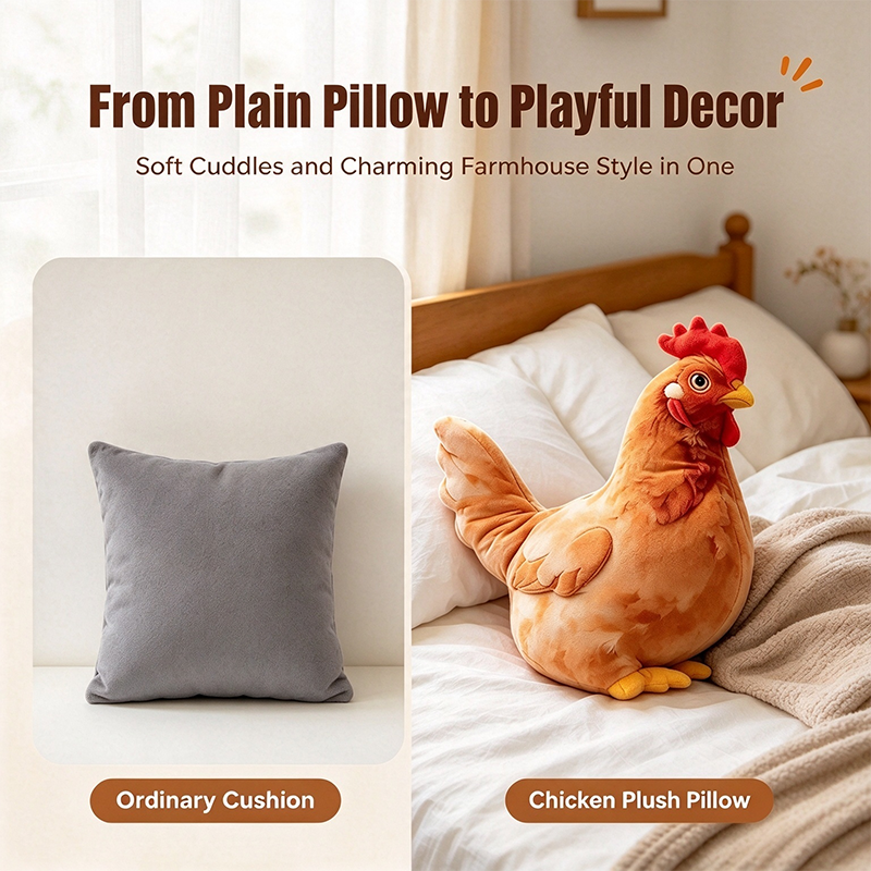 Cute Chicken-Shaped Plush Pillow – Realistic Hen Stuffed Animal & Home Decor Cushion
