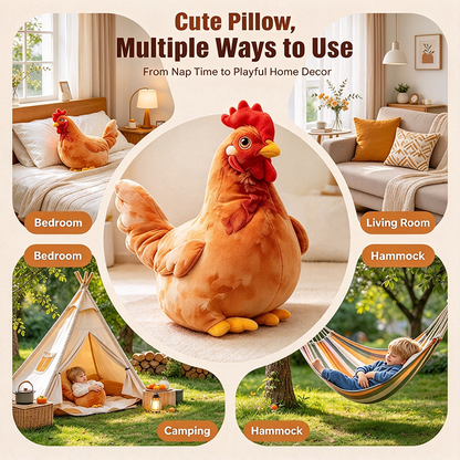 Cute Chicken-Shaped Plush Pillow – Realistic Hen Stuffed Animal & Home Decor Cushion