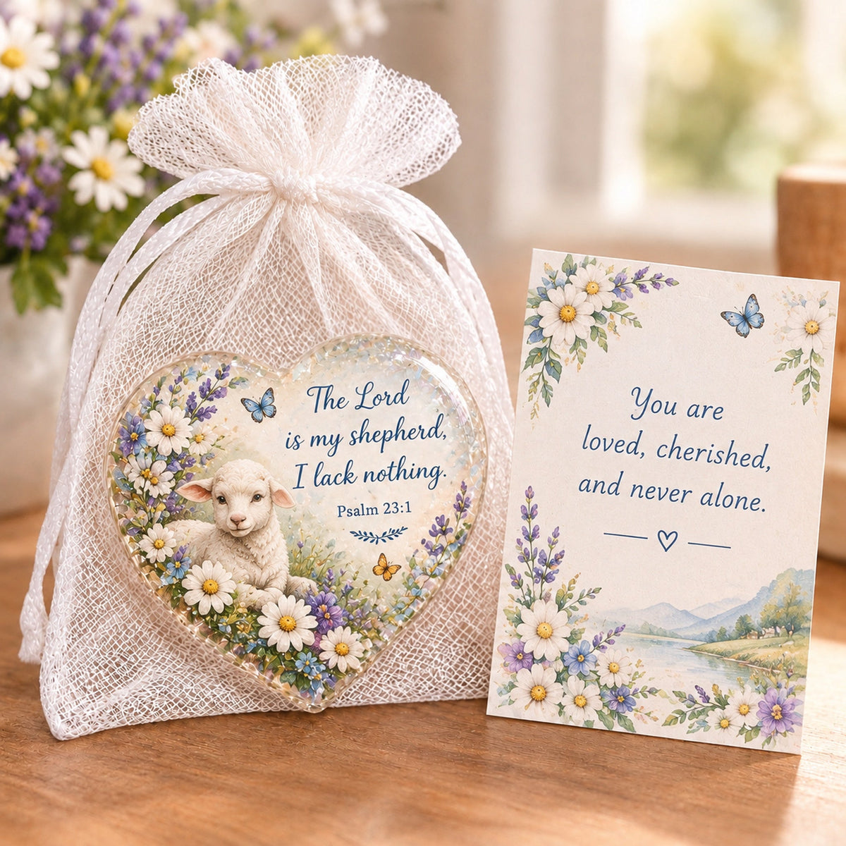✝️ Christian Faith Heart Keepsake with Prayer Card & Organza Bag