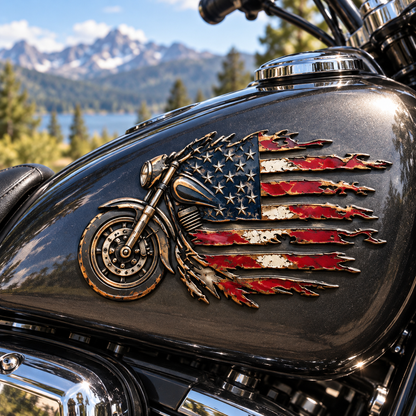 Vintage American Flag Motorcycle Metal Emblem