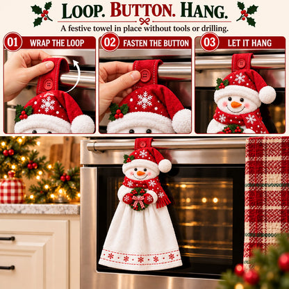 🎄 Christmas Hanging Hand Towel | Button-On Loop Keeps It Within Reach