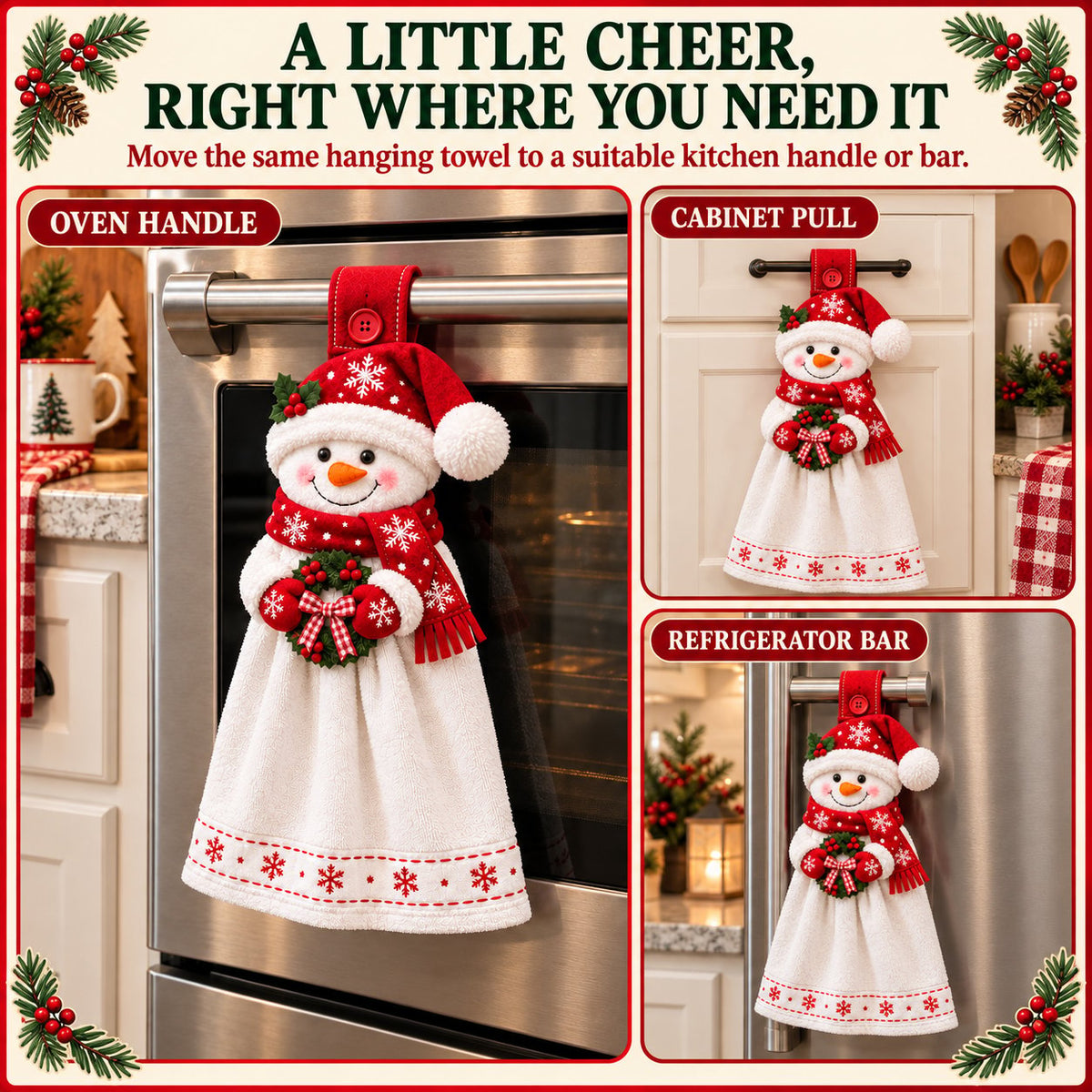 🎄 Christmas Hanging Hand Towel | Button-On Loop Keeps It Within Reach