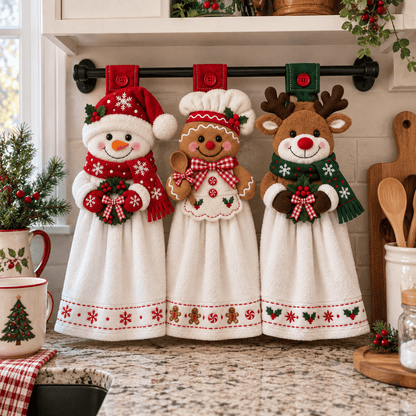 🎄 Christmas Hanging Hand Towel | Button-On Loop Keeps It Within Reach