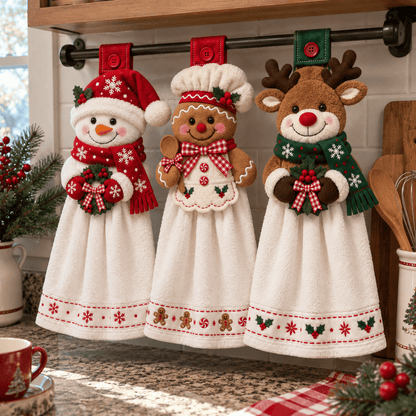 🎄 Christmas Hanging Hand Towel | Button-On Loop Keeps It Within Reach