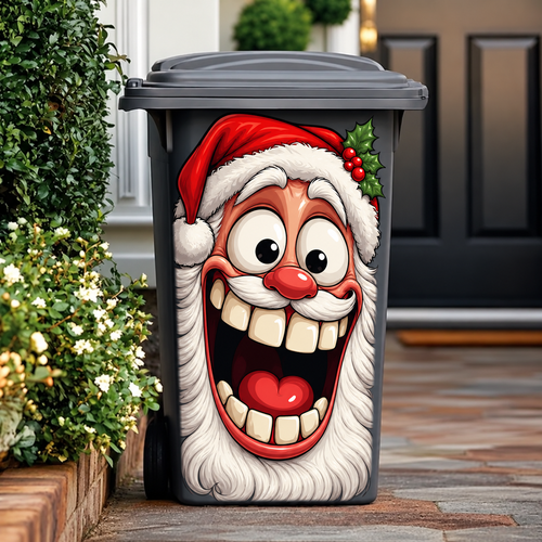 🎄 Funny Christmas Trash Can Decals – Hilarious Holiday Character Stickers for Outdoor Bins