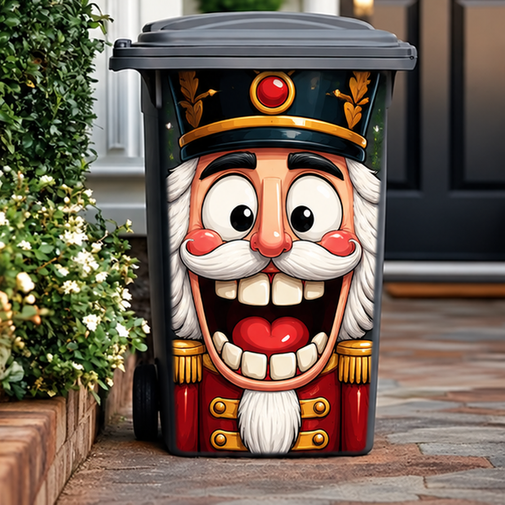 🎄 Funny Christmas Trash Can Decals – Hilarious Holiday Character Stickers for Outdoor Bins