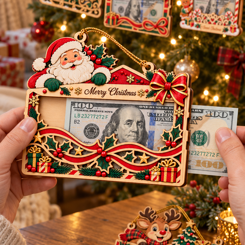 🎄 Wooden Christmas Cash Gift Holder Ornament