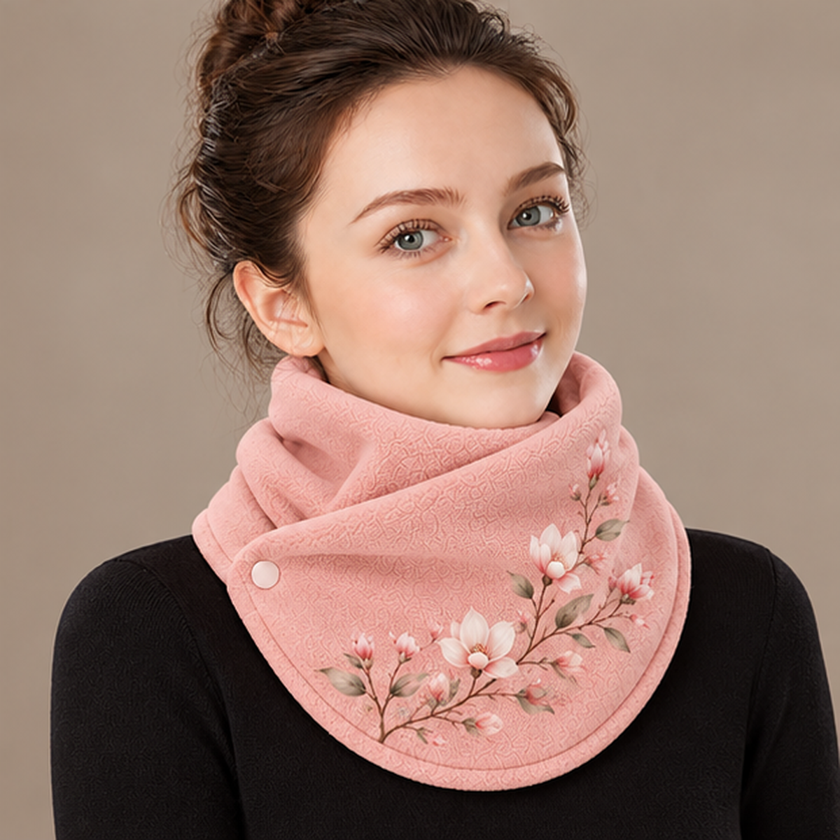 🌸 Elegant Floral Fleece Neck Warmer for Women – Soft & Cozy Winter Scarf