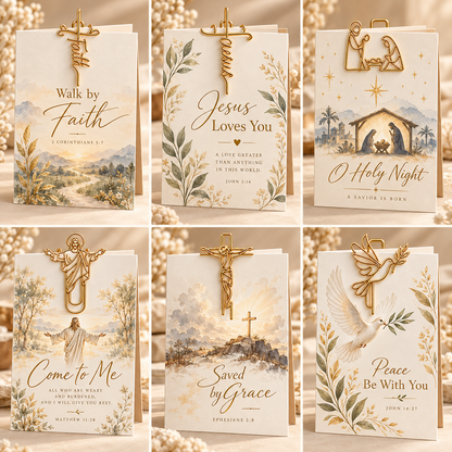 Faith-Inspired Christian Greeting Cards with Gold Scripture Paper Clips